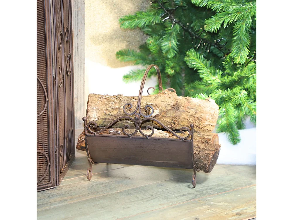 Porte bûche en fer forgé couleur marron 34 x 34.5 x 34 cm