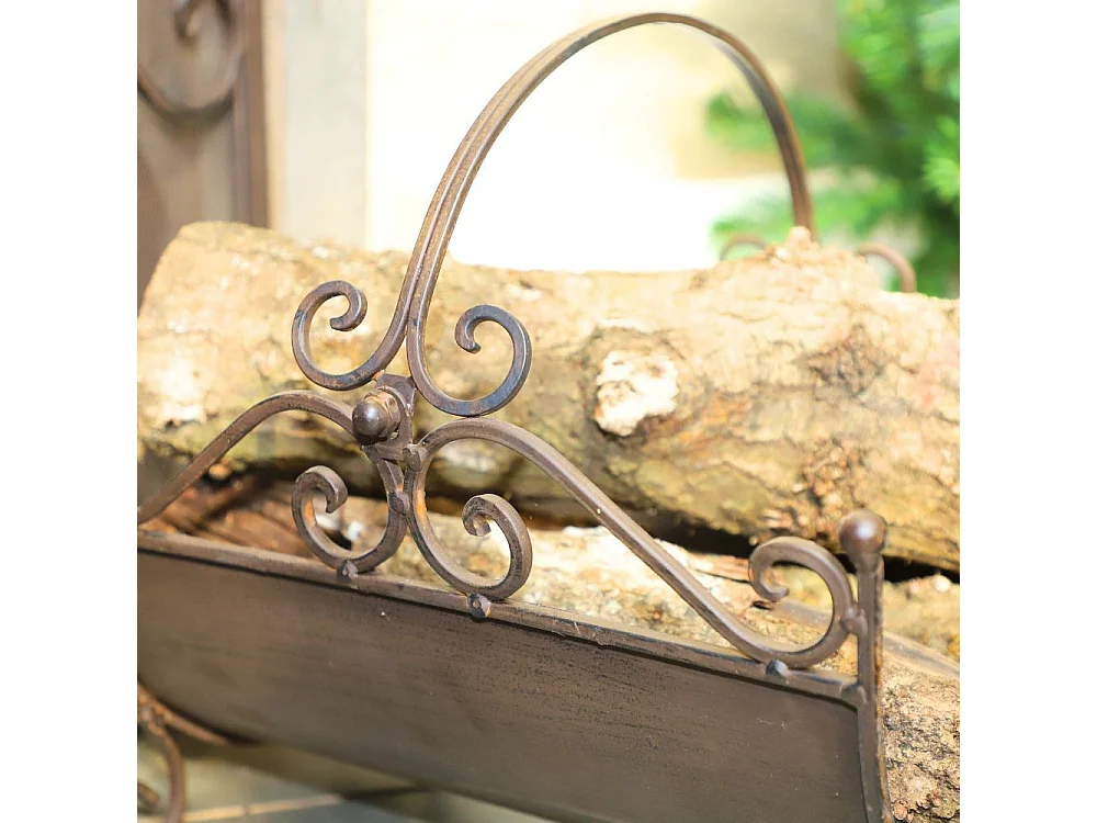 Porte bûche en fer forgé couleur marron 34 x 34.5 x 34 cm
