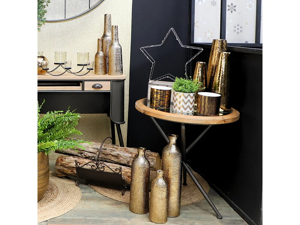 Porte bûche en fer forgé couleur marron 34 x 34.5 x 34 cm