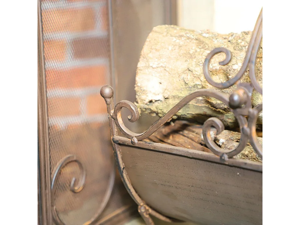 Porte bûche en fer forgé couleur marron 34 x 34.5 x 34 cm