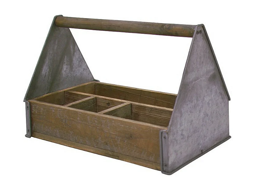 Panier caisse casier de cuisine bois métal marron 44 x 28 x 30.5 cm