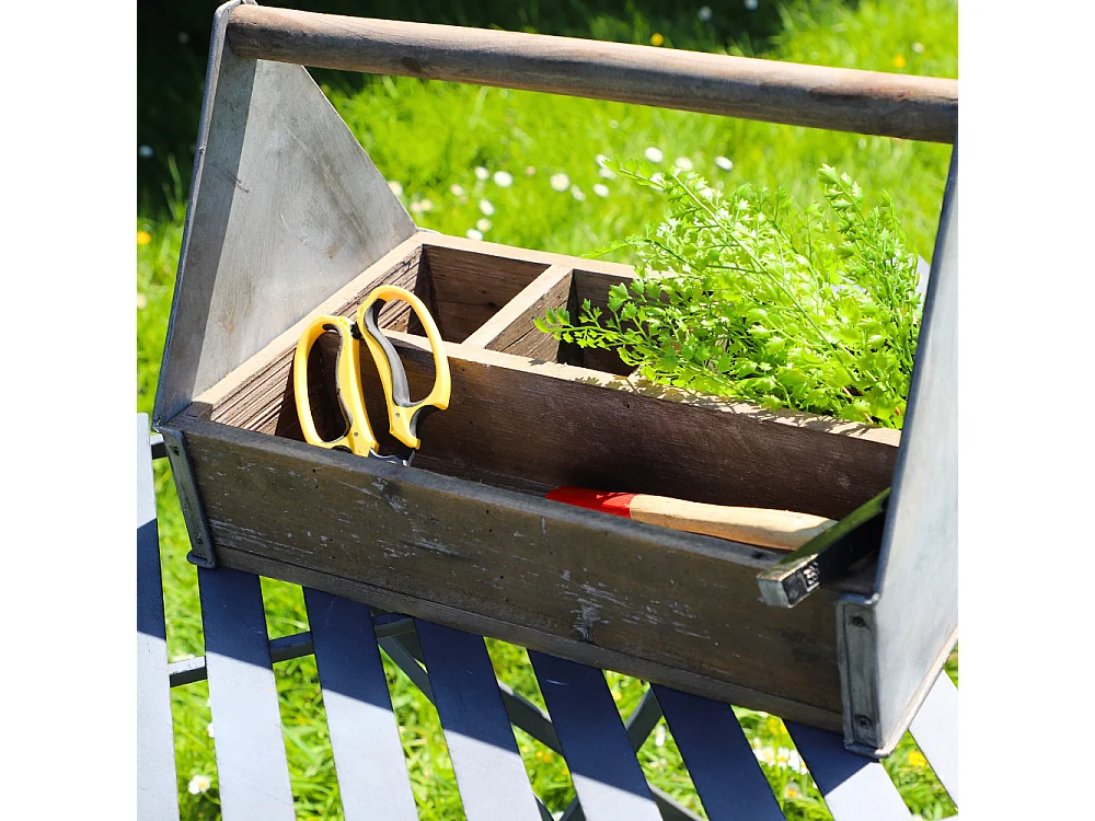 Panier caisse casier de cuisine bois métal marron 44 x 28 x 30.5 cm