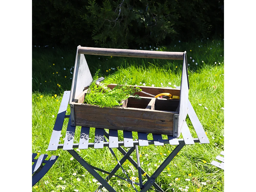 Panier caisse casier de cuisine bois métal marron 44 x 28 x 30.5 cm