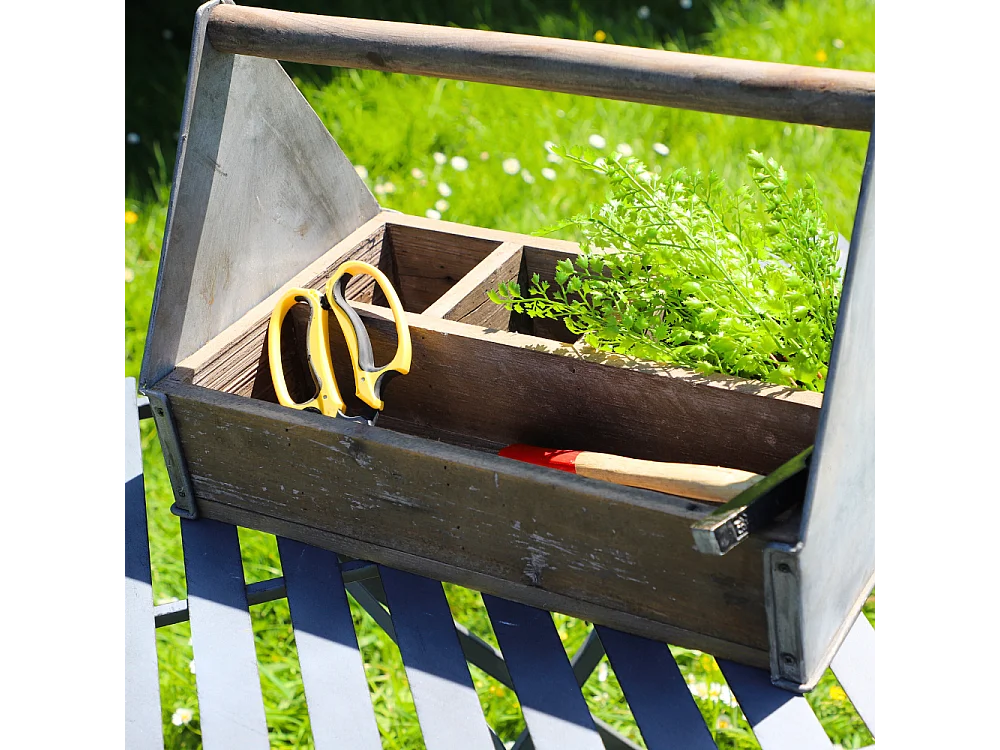 Panier caisse casier de cuisine bois métal marron 44 x 28 x 30.5 cm
