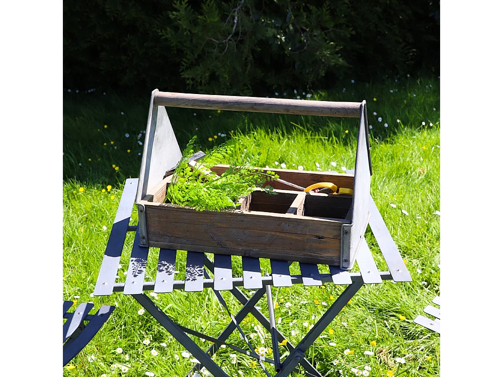 Panier caisse casier de cuisine bois métal marron 44 x 28 x 30.5 cm