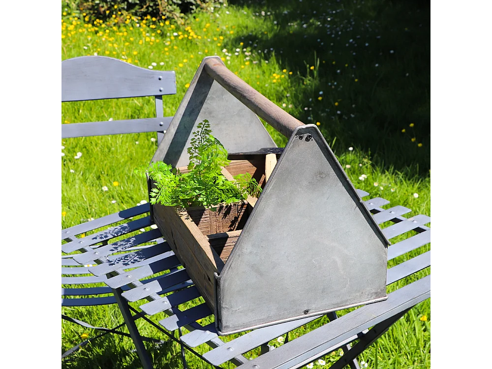 Panier caisse casier de cuisine bois métal marron 44 x 28 x 30.5 cm