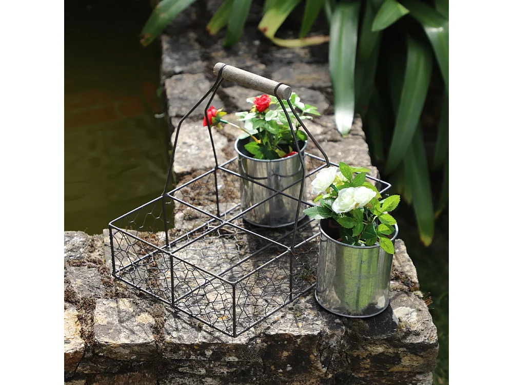 Panier grillagé jardinère extérieur jardin pot fleur zinc gris 29cm