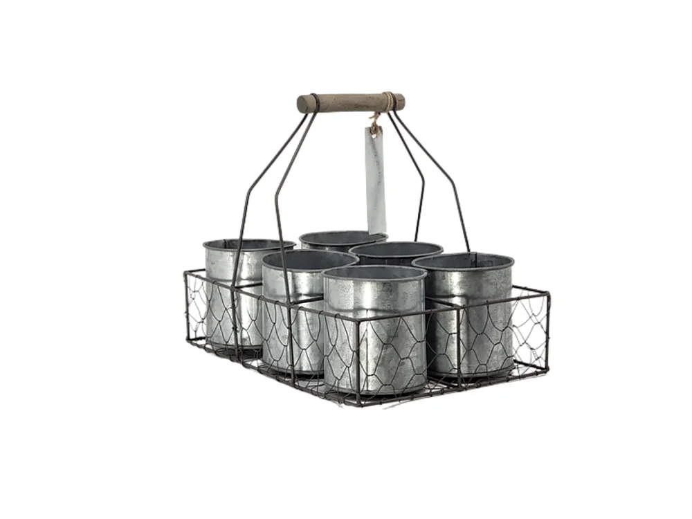 Panier grillagé jardinère extérieur jardin pot fleur zinc gris 29cm