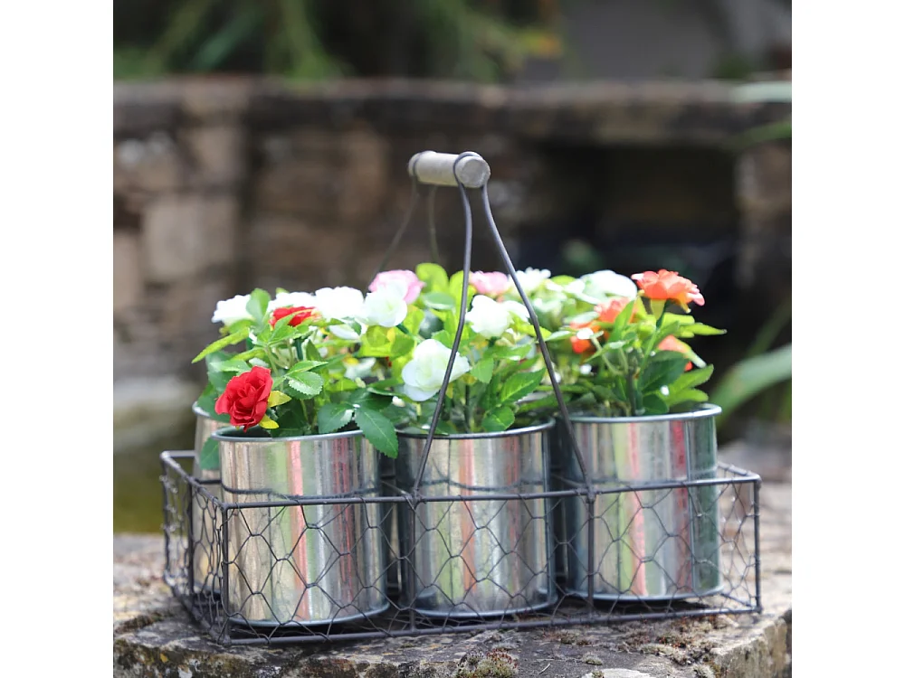Panier grillagé jardinère extérieur jardin pot fleur zinc gris 29cm
