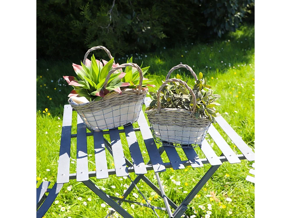 Set2 paniers oeuf poule corbeille fruit légume osier beige 23-29.5cm