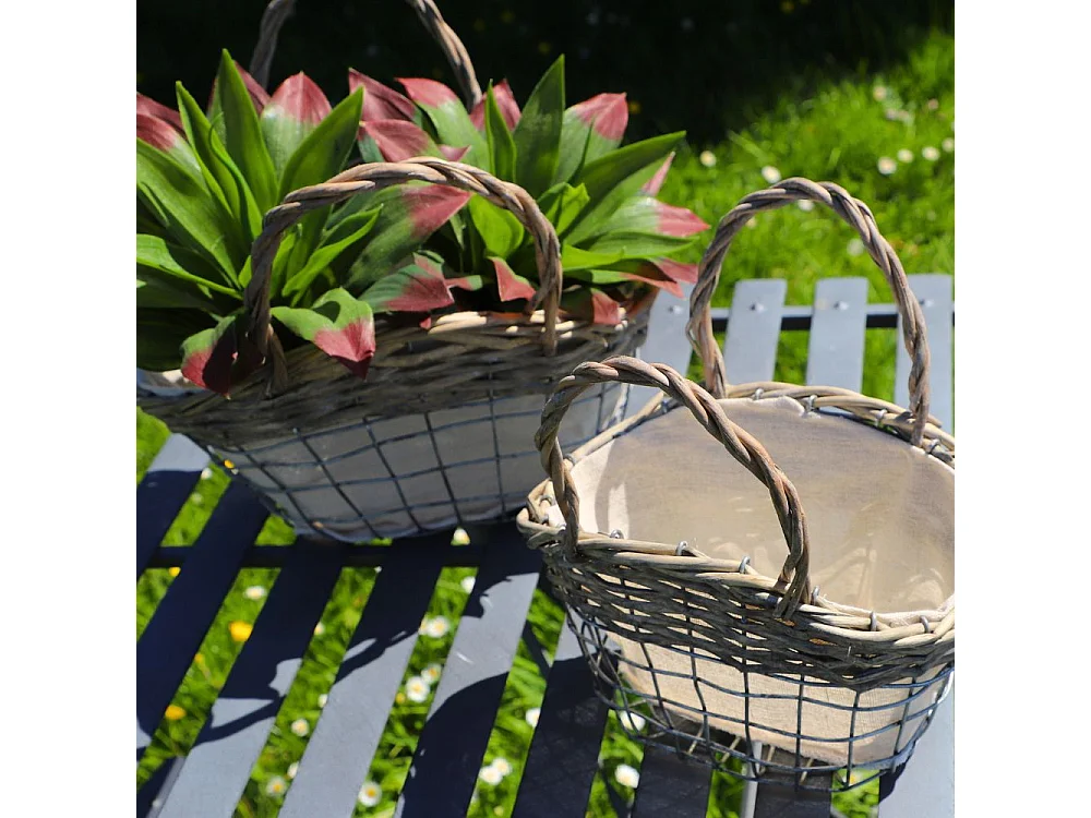 Set2 paniers oeuf poule corbeille fruit légume osier beige 23-29.5cm