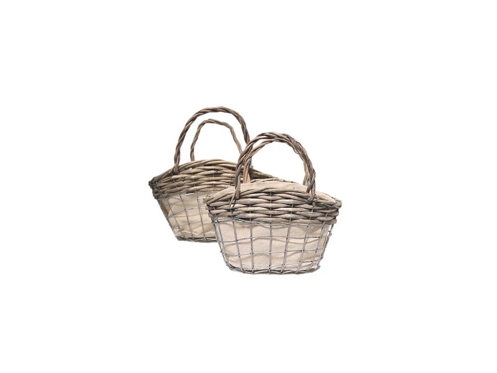 Set2 paniers oeuf poule corbeille fruit légume osier beige 23-29.5cm
