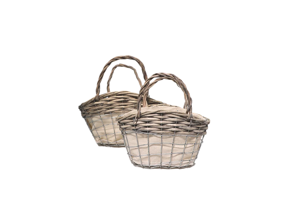 Set2 paniers oeuf poule corbeille fruit légume osier beige 23-29.5cm