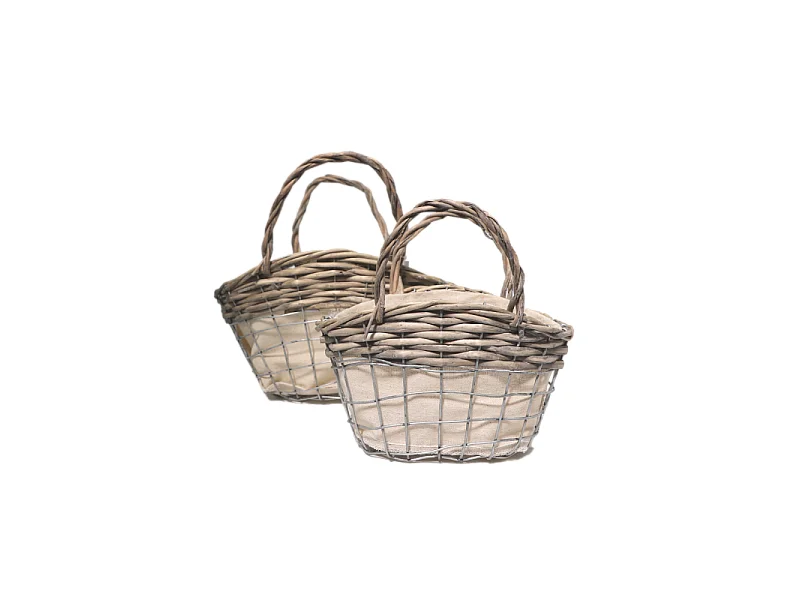 Set2 paniers oeuf poule corbeille fruit légume osier beige 23-29.5cm