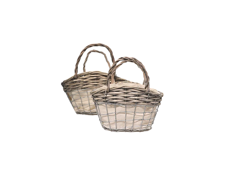 Set2 paniers oeuf poule corbeille fruit légume osier beige 23-29.5cm