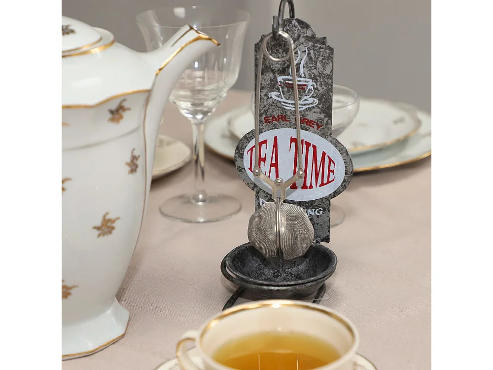 Présentoir infuseur boule à thé décoration métal gris 20cm