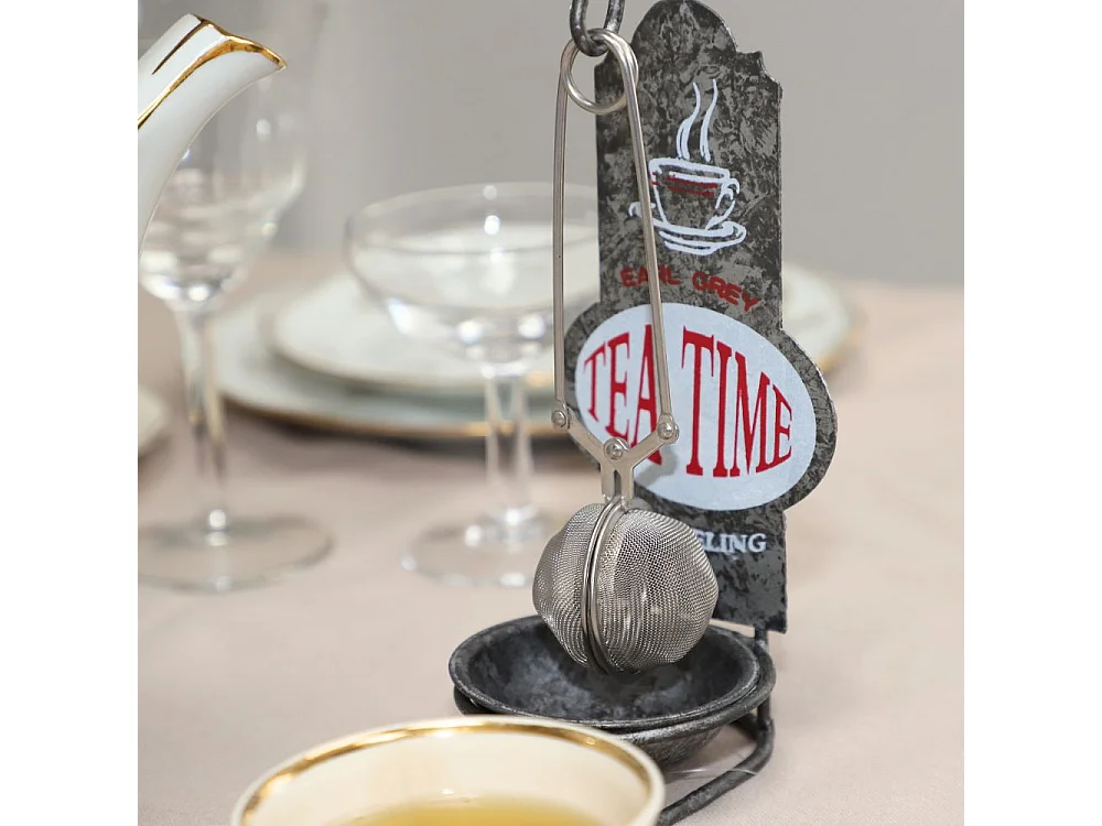 Présentoir infuseur boule à thé décoration métal gris 20cm