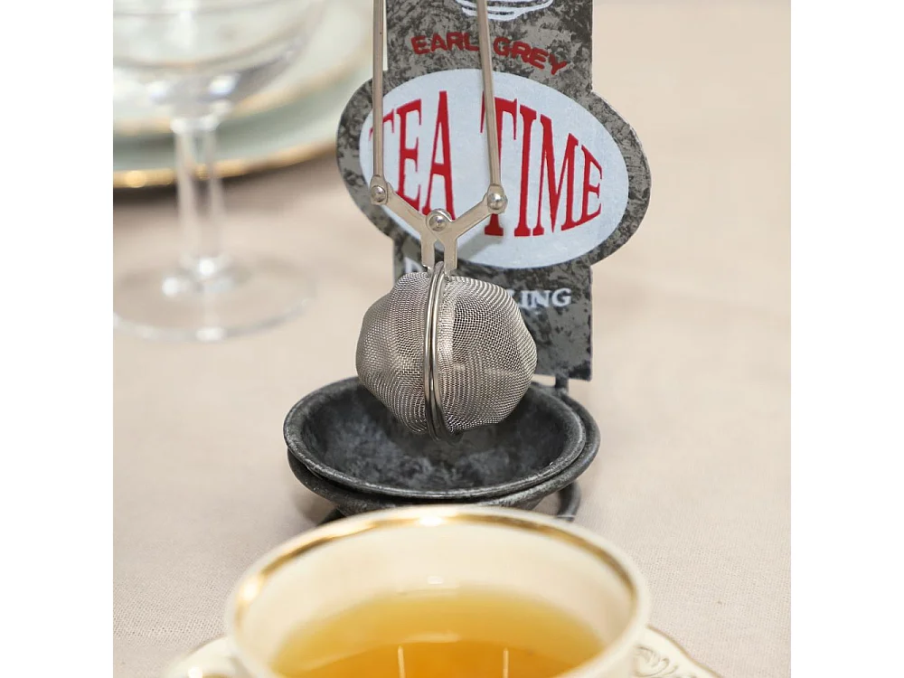 Présentoir infuseur boule à thé décoration métal gris 20cm