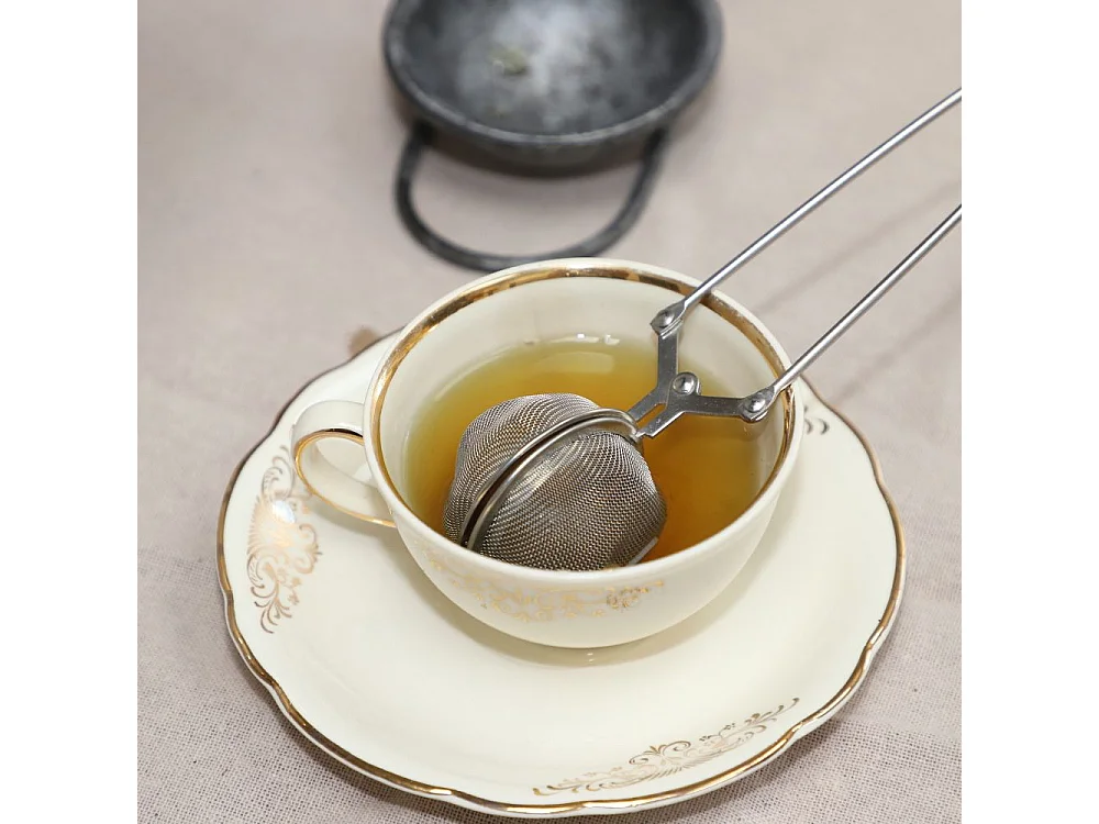 Présentoir infuseur boule à thé décoration métal gris 20cm