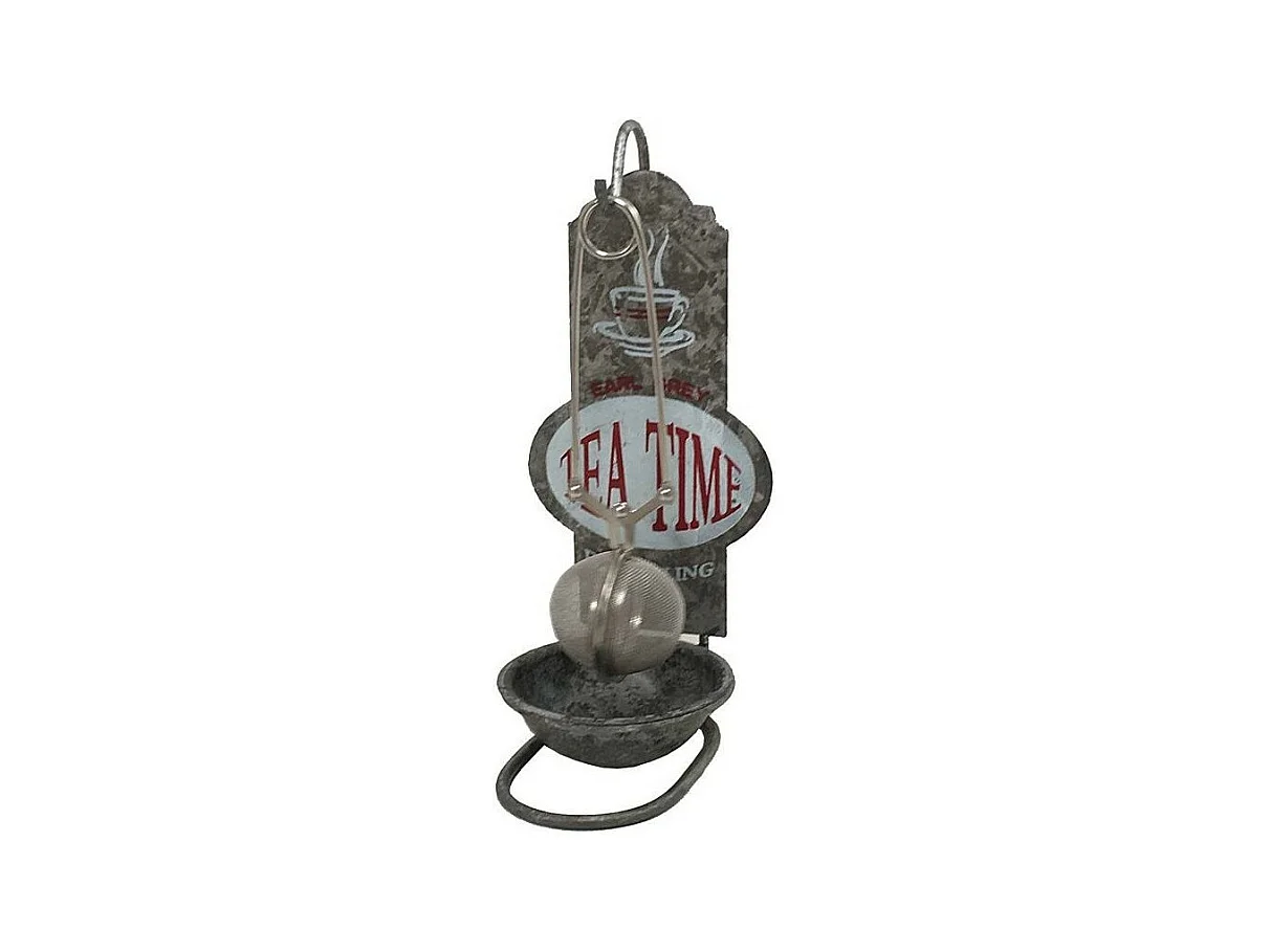 Présentoir infuseur boule à thé décoration métal gris 20cm