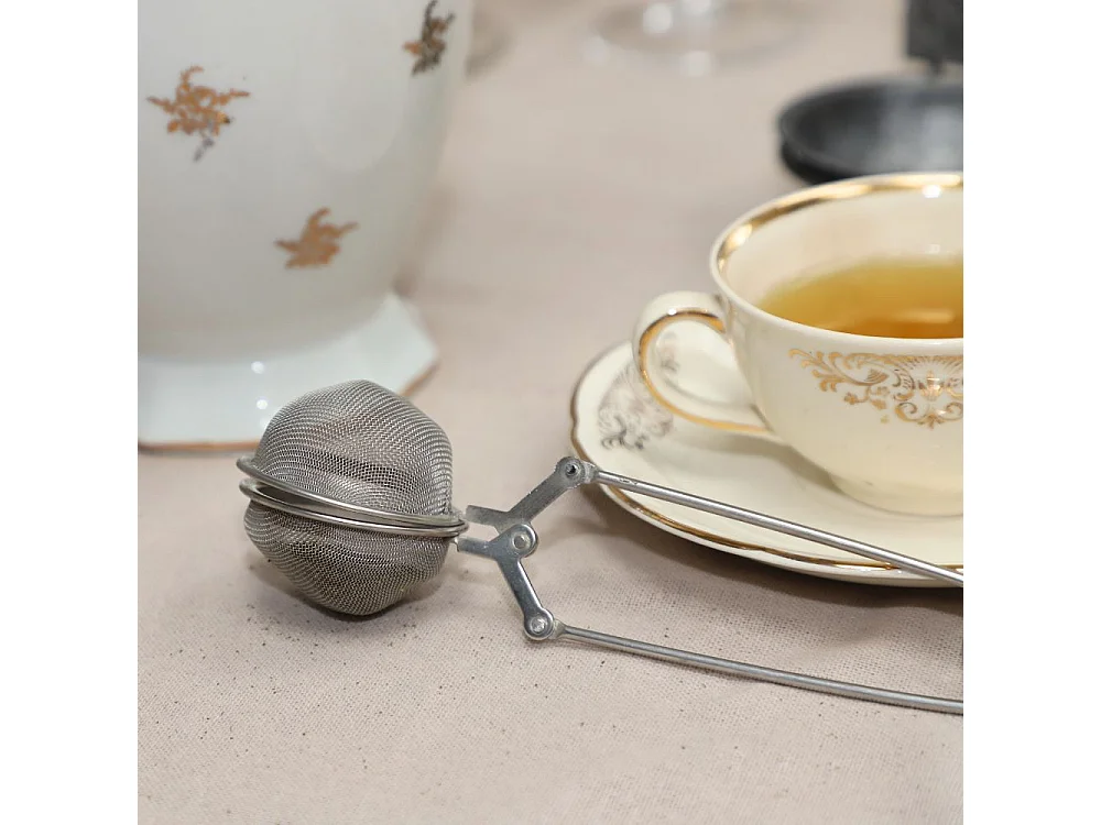 Présentoir infuseur boule à thé décoration métal gris 20cm