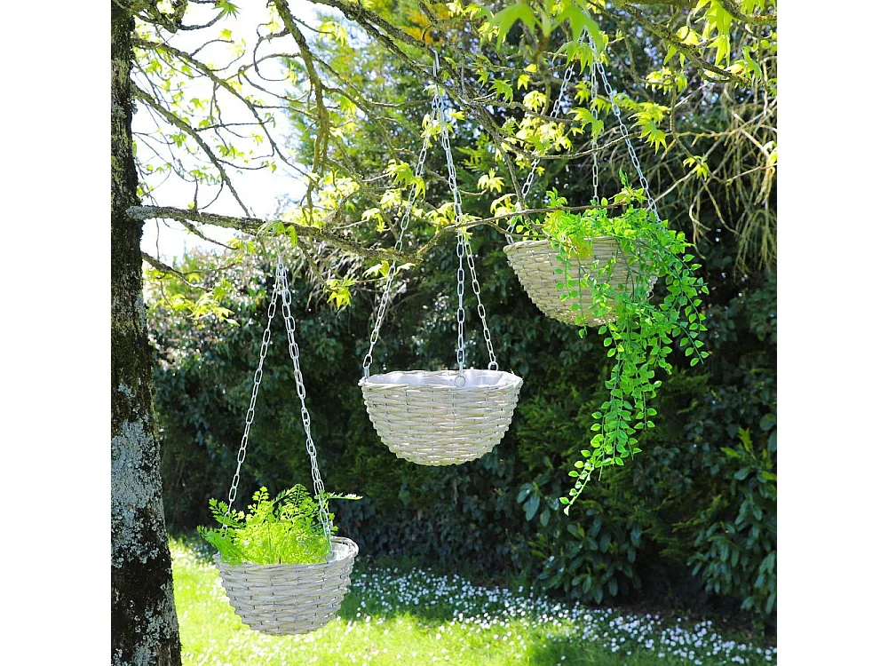 Set3 paniers poule corbeille fruit légumes osier marron 22-26-30cm