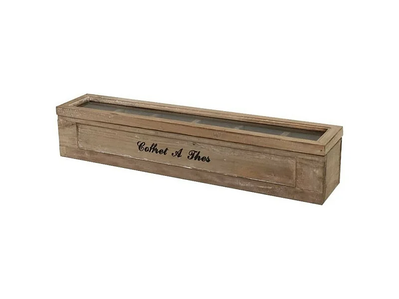 Boîte coffret rangement thé vitrée bois 46 x 8.5 x 9 cm