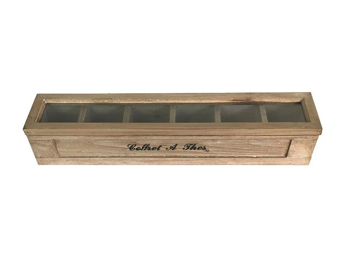 Boîte coffret rangement thé vitrée bois 46 x 8.5 x 9 cm