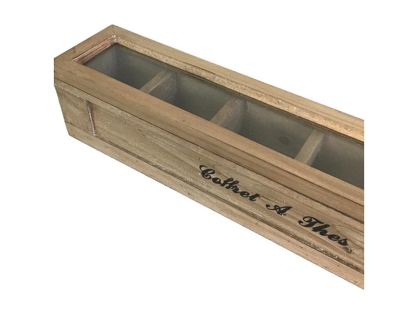 Boîte coffret rangement thé vitrée bois 46 x 8.5 x 9 cm