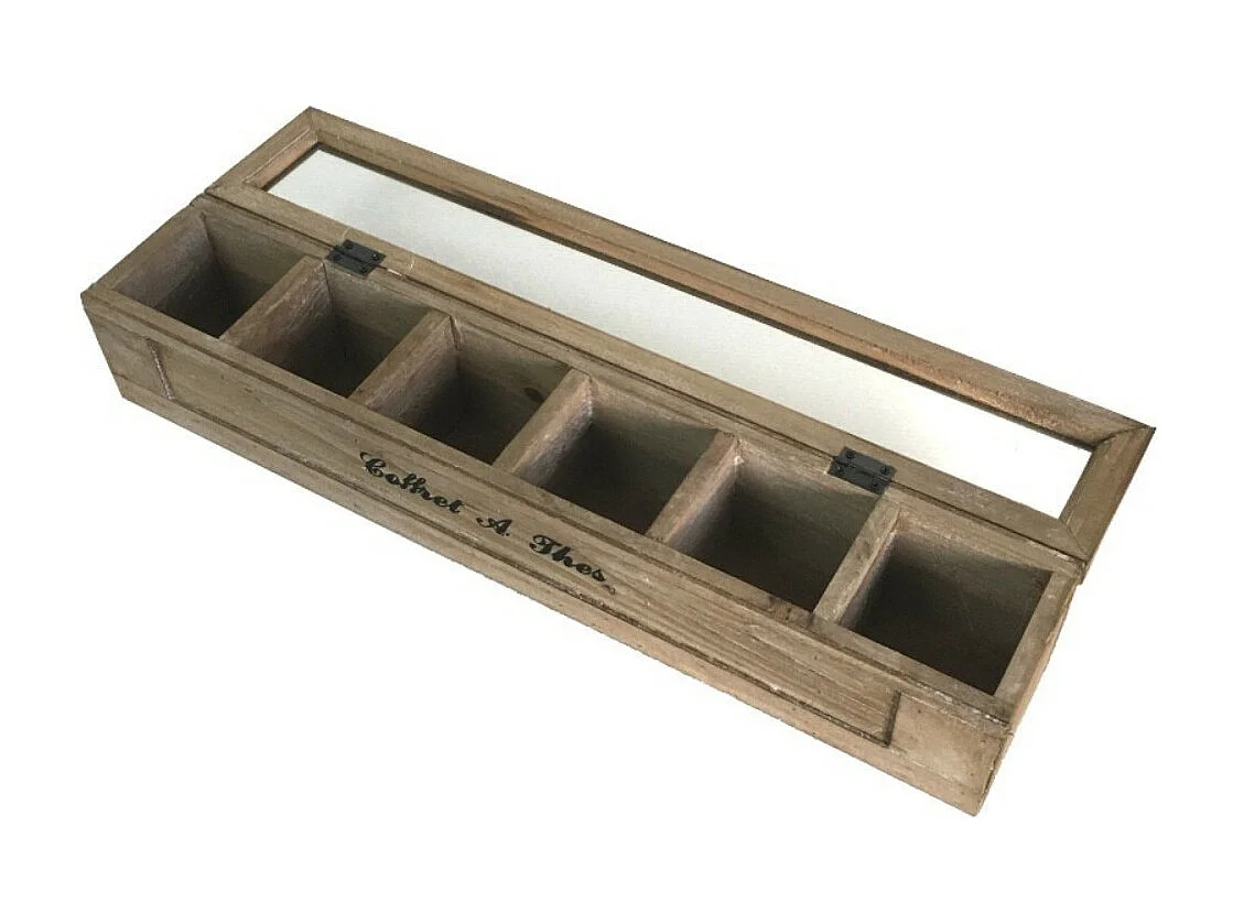 Boîte coffret rangement thé vitrée bois 46 x 8.5 x 9 cm
