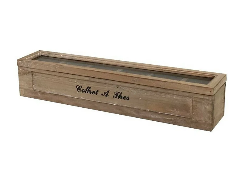 Boîte coffret rangement thé vitrée bois 46 x 8.5 x 9 cm