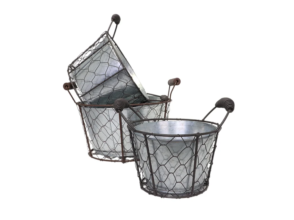 Set3 paniers jardinière jardin extérieur pot fleur métal gris 15-19-23cm