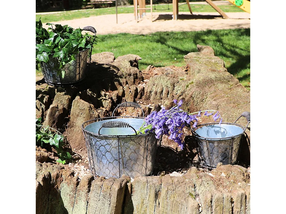 Set3 paniers jardinière jardin extérieur pot fleur métal gris 15-19-23cm