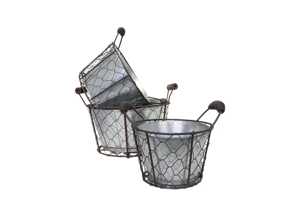 Set3 paniers jardinière jardin extérieur pot fleur métal gris 15-19-23cm