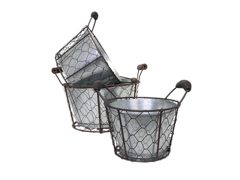 Set3 paniers jardinière jardin extérieur pot fleur métal gris 15-19-23cm