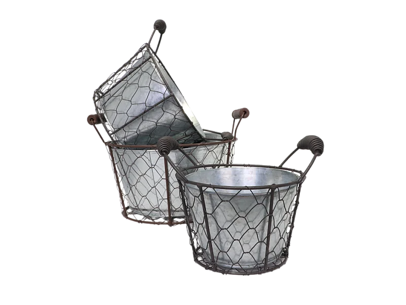 Set3 paniers jardinière jardin extérieur pot fleur métal gris 15-19-23cm