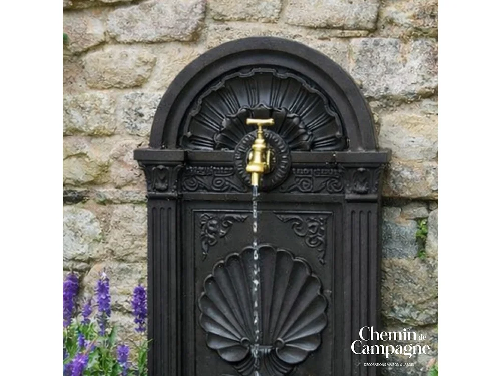 Fontaine de jardin extérieur fonte aluminium noire coquillage 84cm