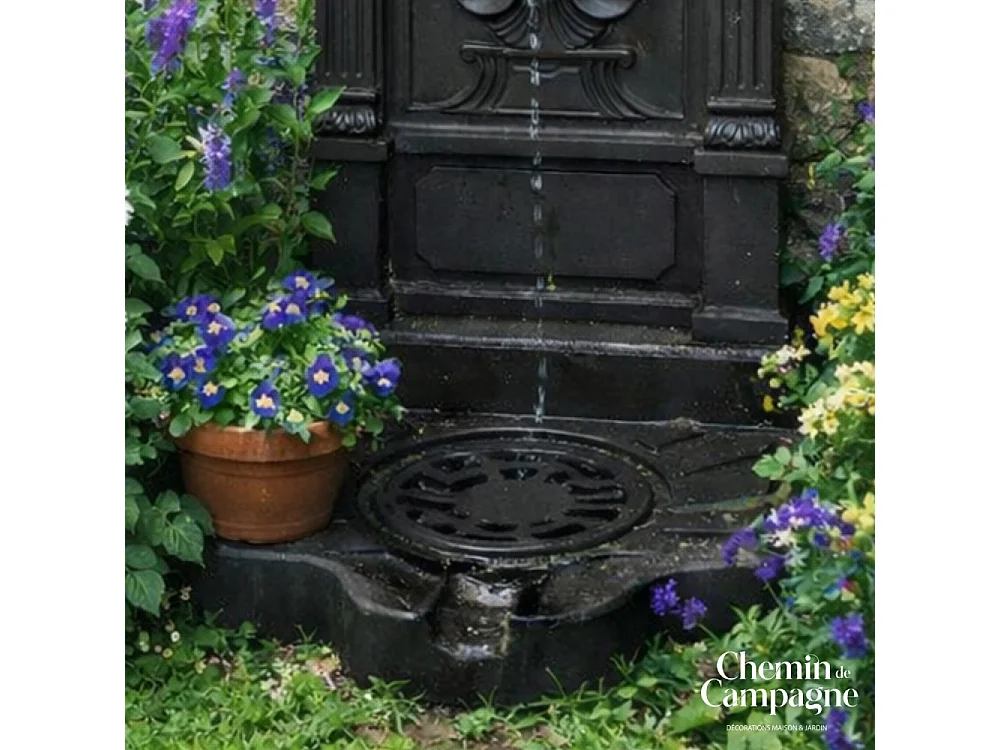 Fontaine de jardin extérieur fonte aluminium noire coquillage 84cm