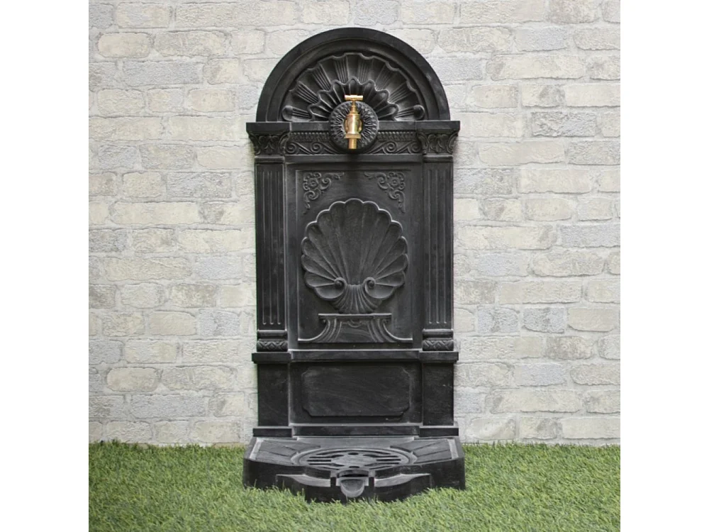 Fontaine de jardin extérieur fonte aluminium noire coquillage 84cm