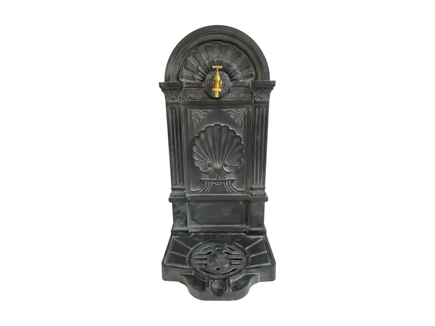Fontaine de jardin extérieur fonte aluminium noire coquillage 84cm