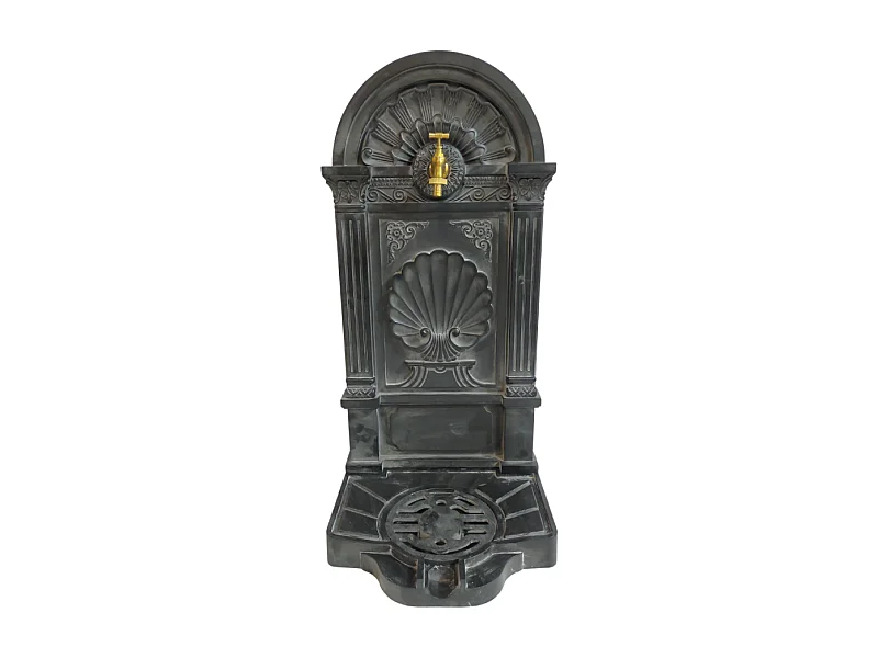 Fontaine de jardin extérieur fonte aluminium noire coquillage 84cm