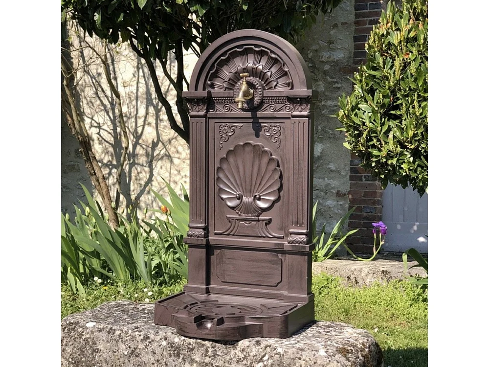 Fontaine de jardin extérieur fonte aluminium marron coquillage 84cm