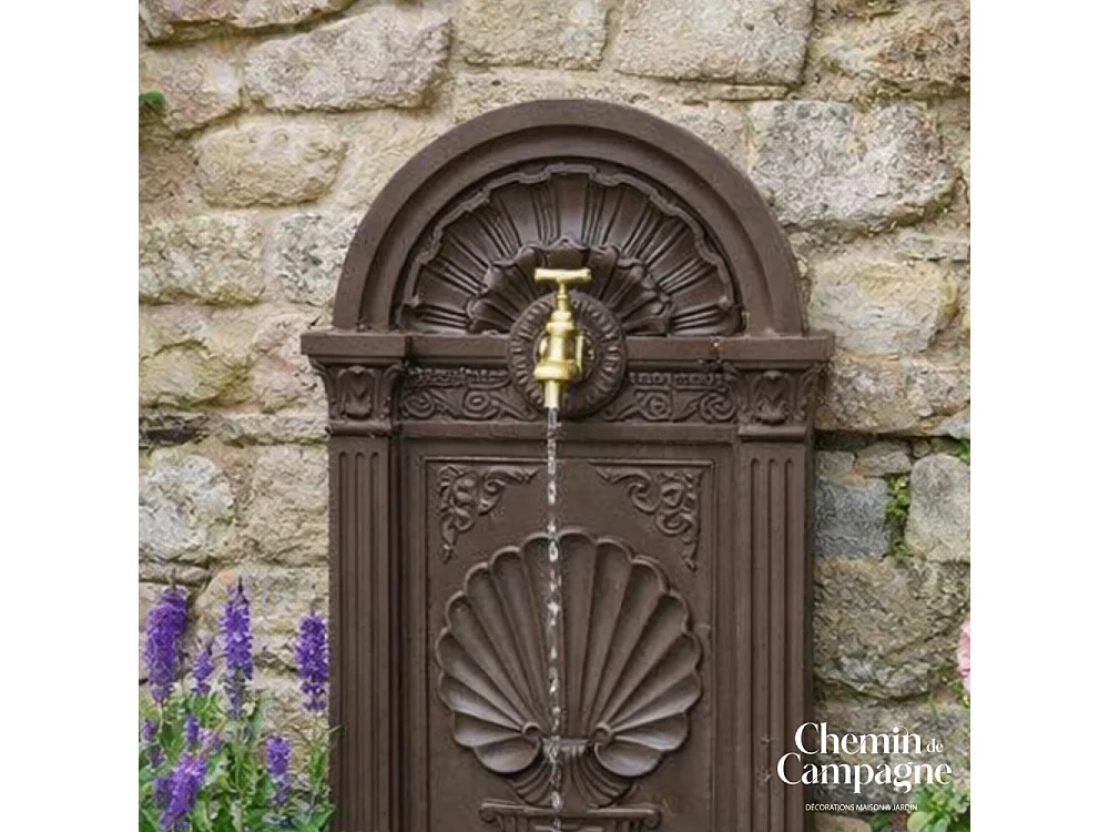 Fontaine de jardin extérieur fonte aluminium marron coquillage 84cm