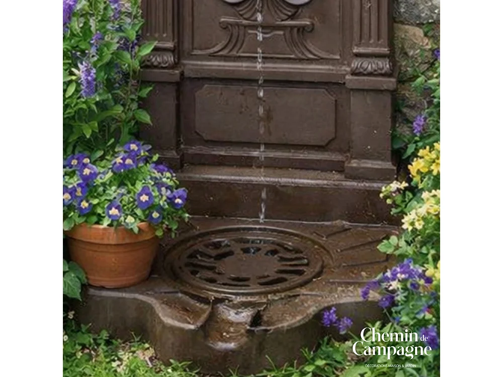 Fontaine de jardin extérieur fonte aluminium marron coquillage 84cm