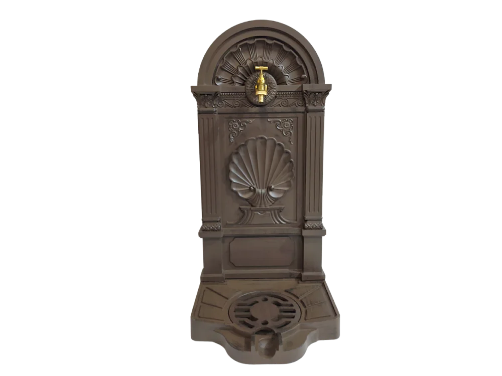 Fontaine de jardin extérieur fonte aluminium marron coquillage 84cm
