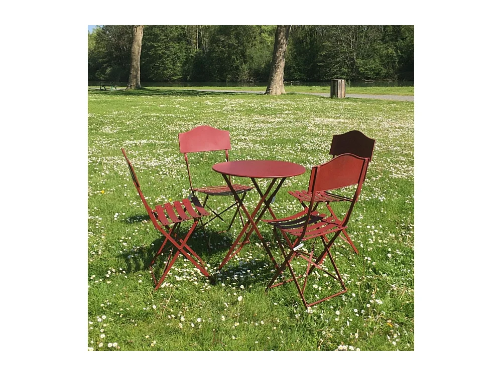 Chaise pliante jardin extérieur ancien métal bordeaux 85cm