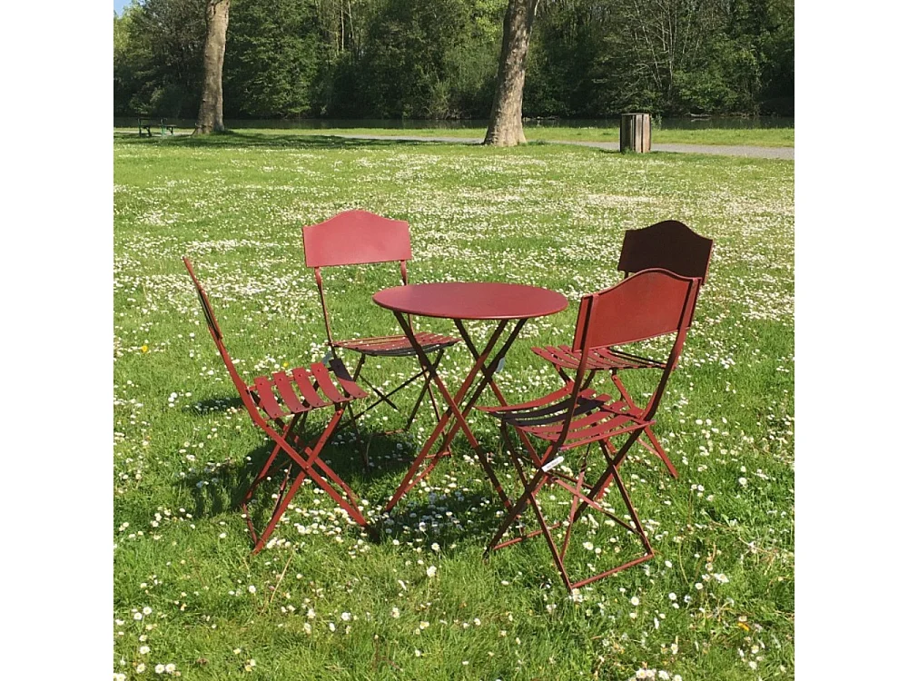 Chaise pliante jardin extérieur ancien métal bordeaux 85cm
