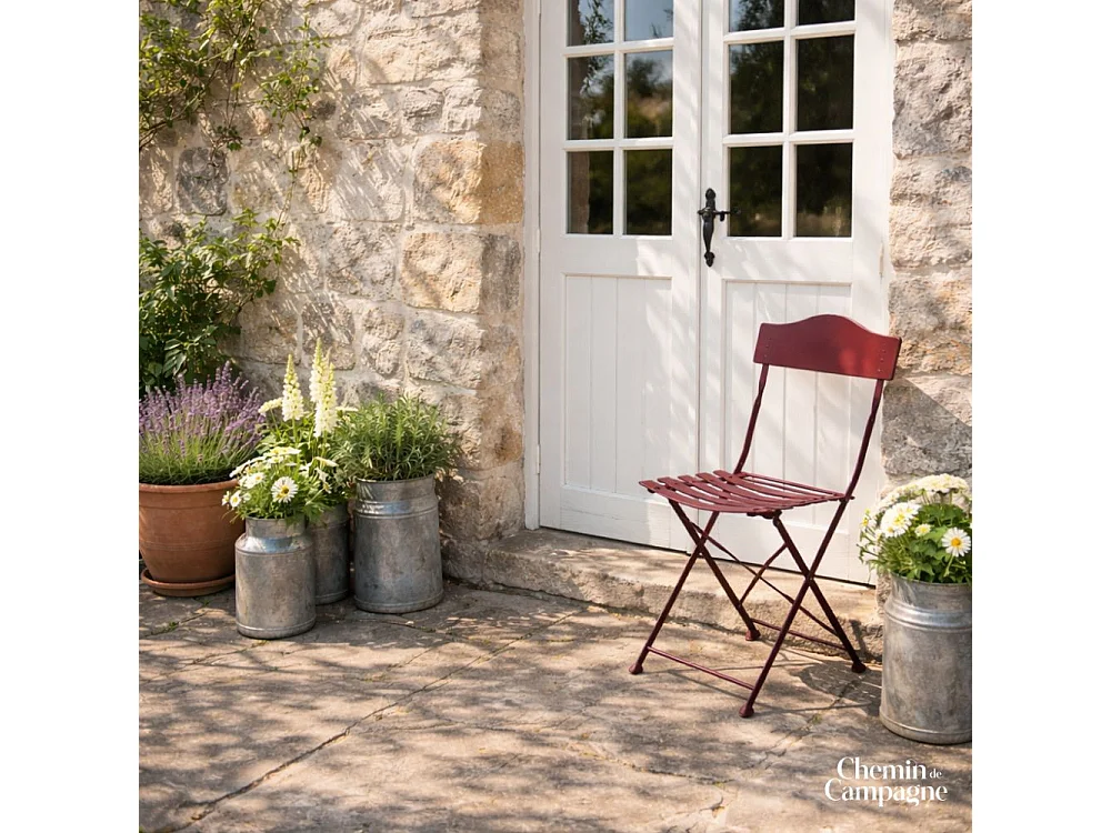 Chaise pliante jardin extérieur ancien métal bordeaux 85cm