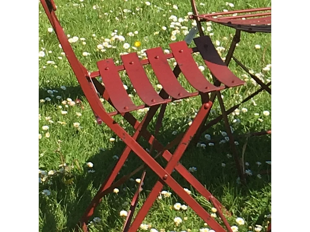 Chaise pliante jardin extérieur ancien métal bordeaux 85cm
