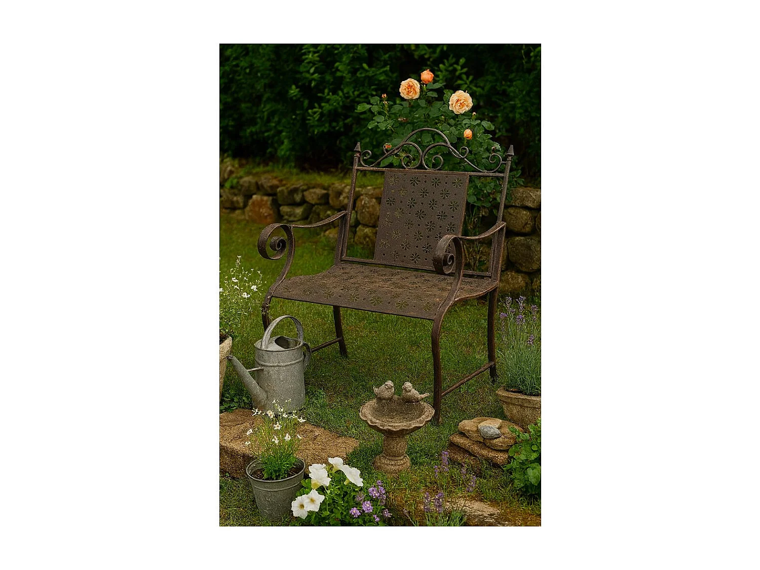 Chaise pliante jardin fauteuil banc ancien en fer marron 61x96 cm